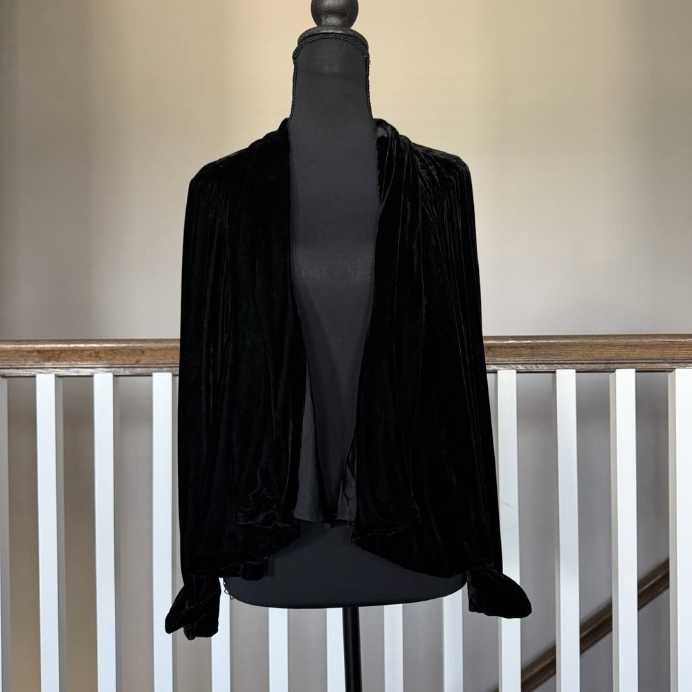 Alex Evenings Black Velvet Open Front Cardigan Approx Petite Medium Whimsigoth